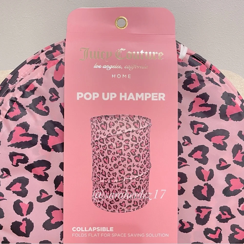 NEW Juicy Couture‎ Pink Heart Leopard Pop Up Laundry Hamper Collapsible Y2K Home
